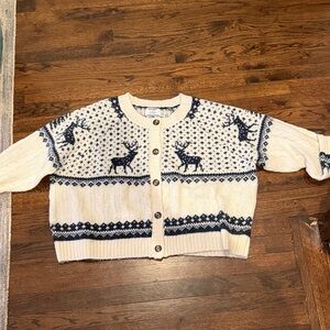 Old Navy Cream and Navy Reindeer Cardigan